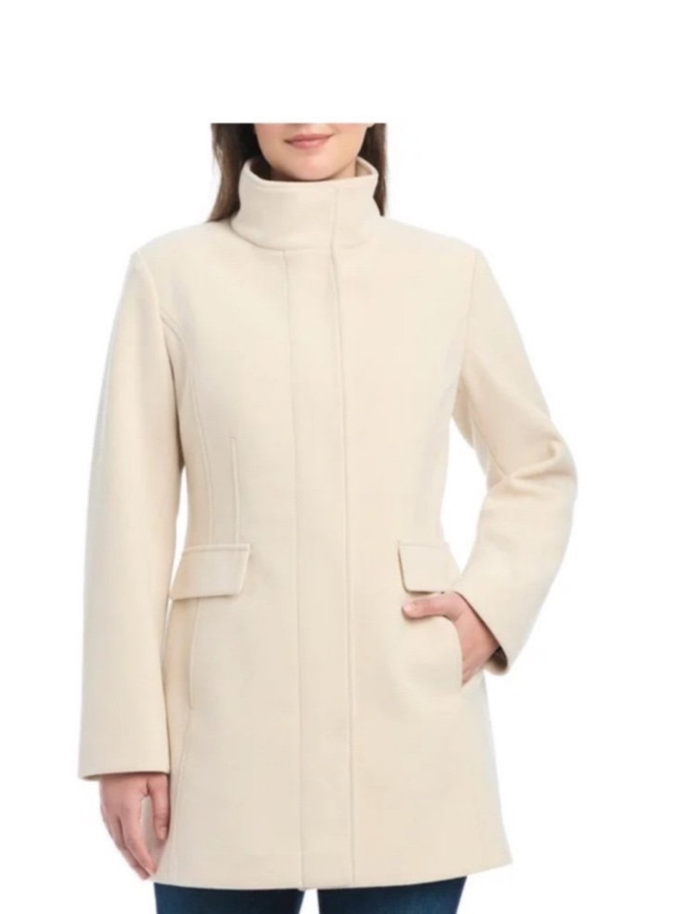Vince Camuto Cream Stand-Collar Pea Coat